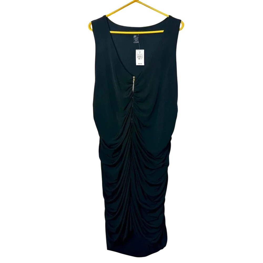 Ashley Stewart‎ Zip Front Ruched Black Dress Size 22/24